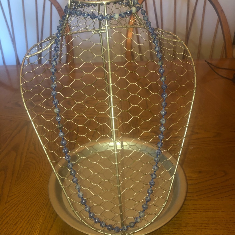 Blue Marbleized Beaded Necklace